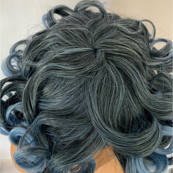Curly Black & Pale Blue “Put On & Go” Premium Fiber Wig for Daily Wear or Events - Picture 2 of 9